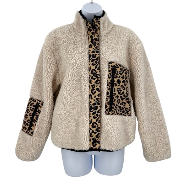 Rails Jackets & Blazers - Rails Dean Fleece Teddy Jacket Size XS Ivory Leopard Mix